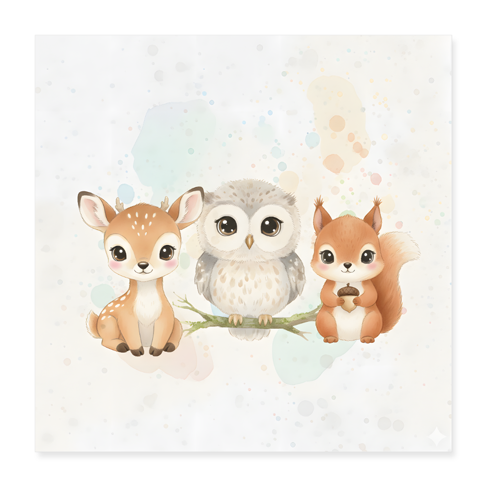 Waldtiere Poster 40x40 cm - Weiß