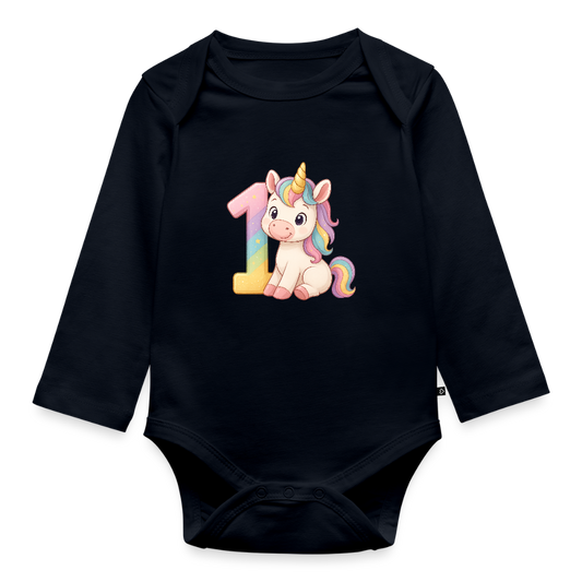 1. Geburtstag Einhorn - Baby Bio Langarm Body - Navy