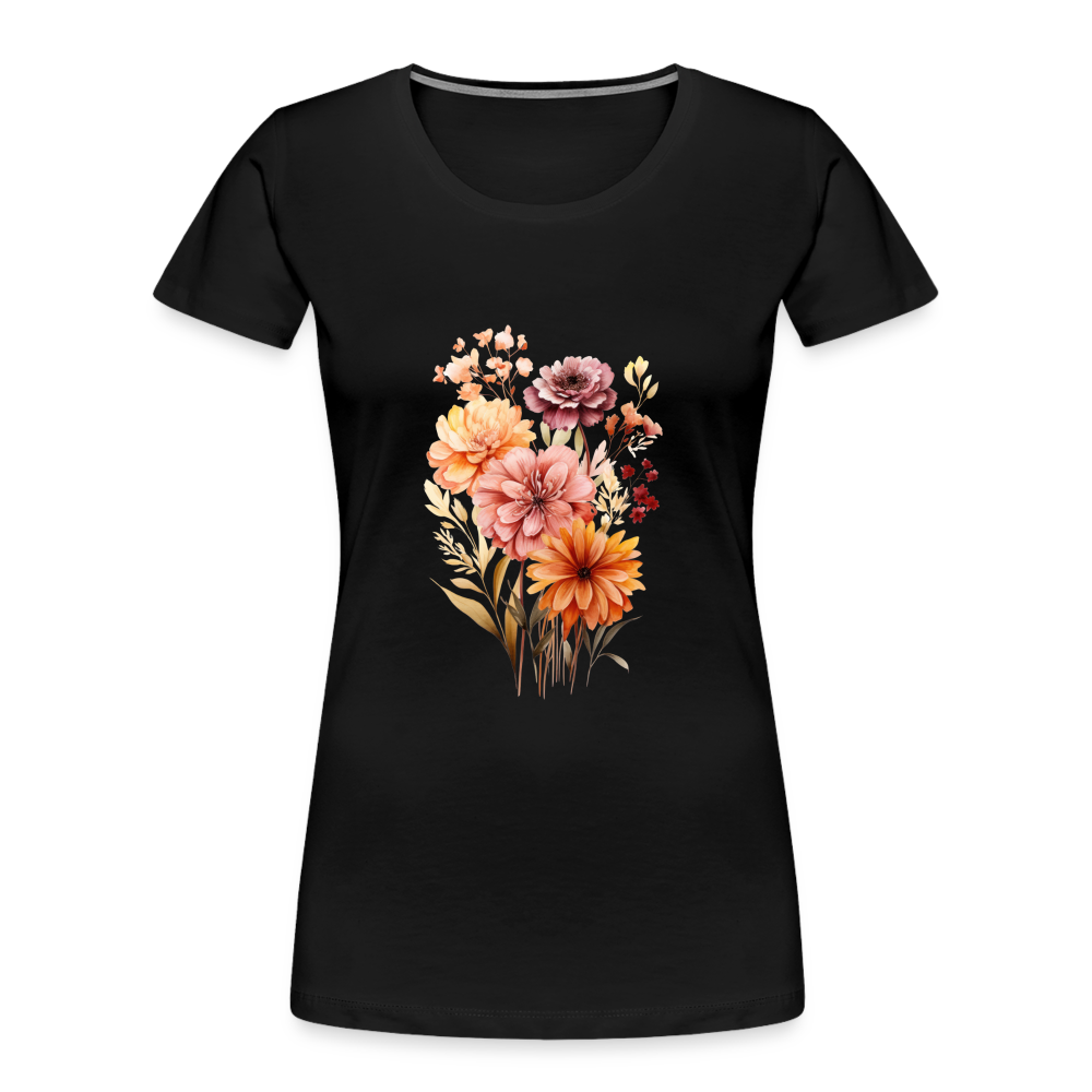Frauen Blumen Bio T-Shirt - Schwarz