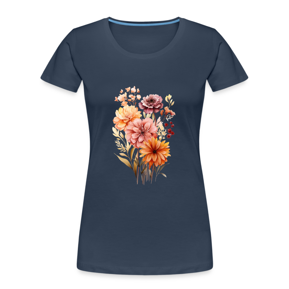 Frauen Blumen Bio T-Shirt - Navy