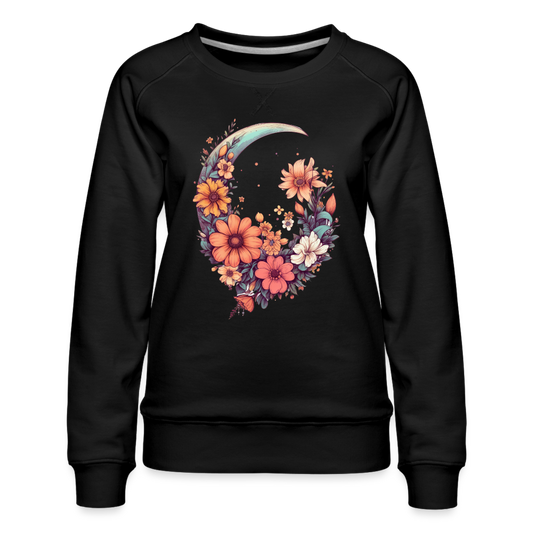 Blumen mit Mond - Frauen Premium Pullover - Schwarz