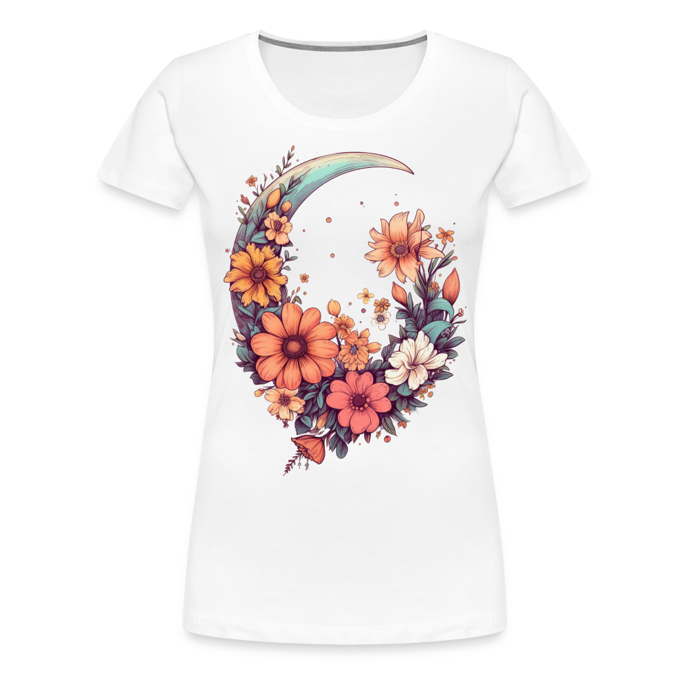 Blumen mit Mond - Frauen Premium T-Shirt - weiß