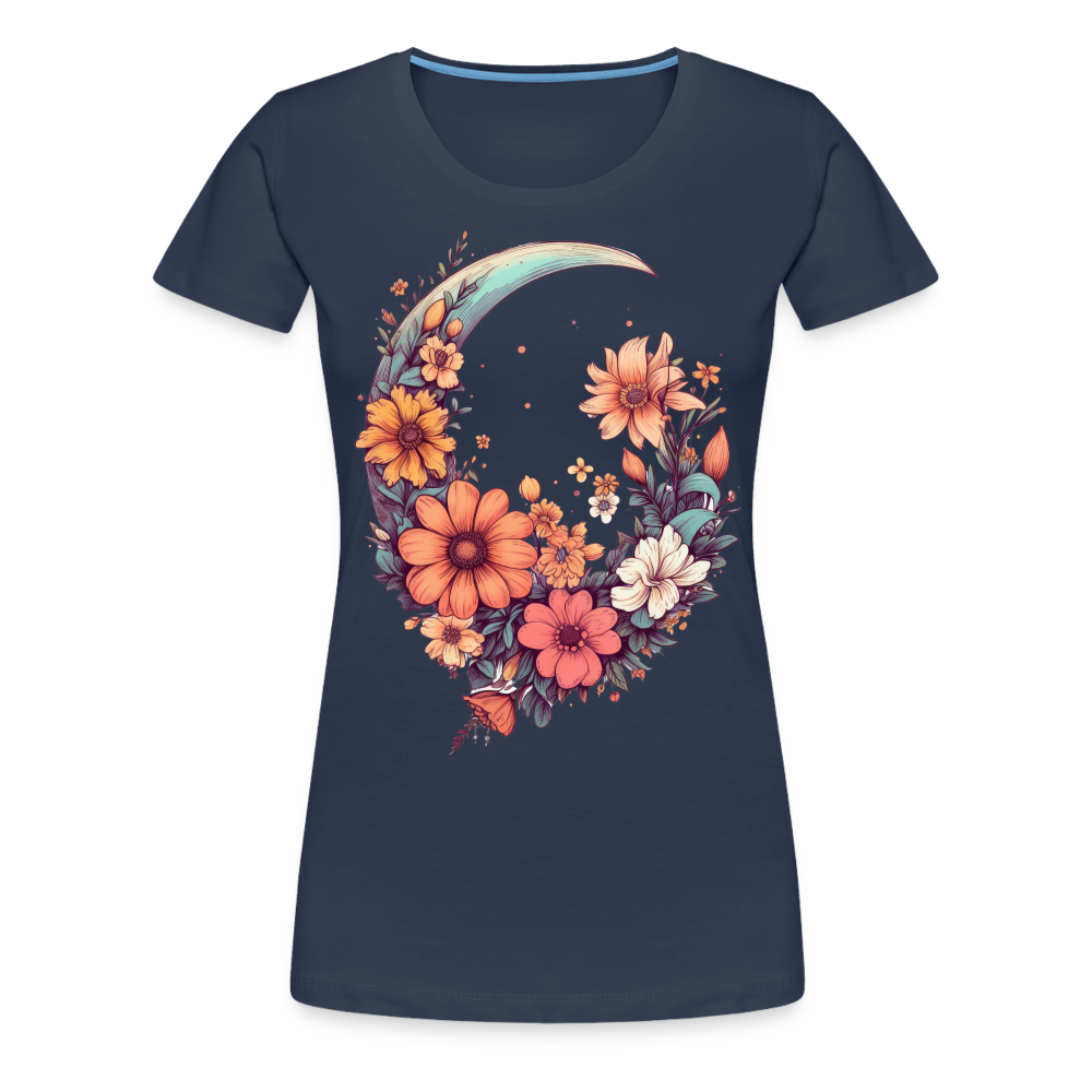 Blumen mit Mond - Frauen Premium T-Shirt - Navy