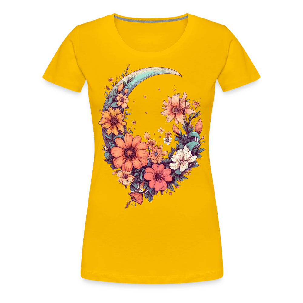 Blumen mit Mond - Frauen Premium T-Shirt - Sonnengelb