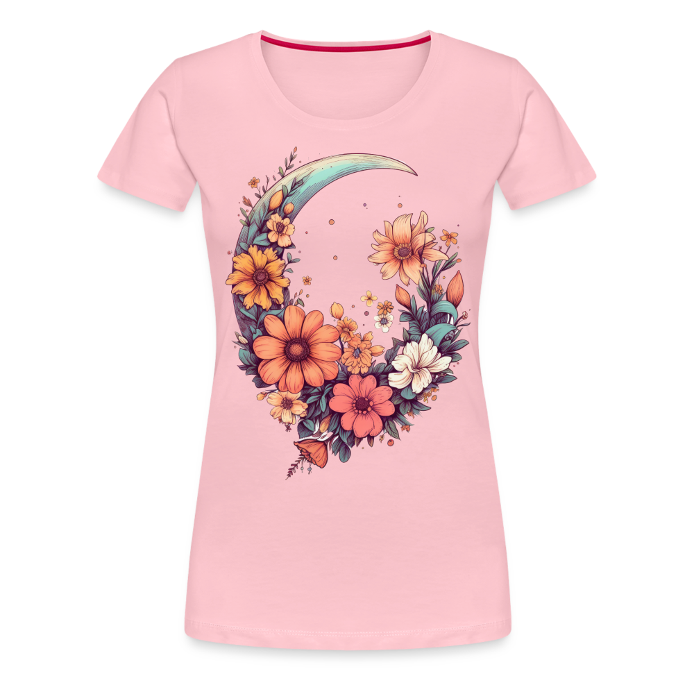 Blumen mit Mond - Frauen Premium T-Shirt - Hellrosa