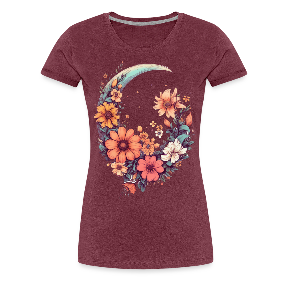 Blumen mit Mond - Frauen Premium T-Shirt - Bordeauxrot meliert