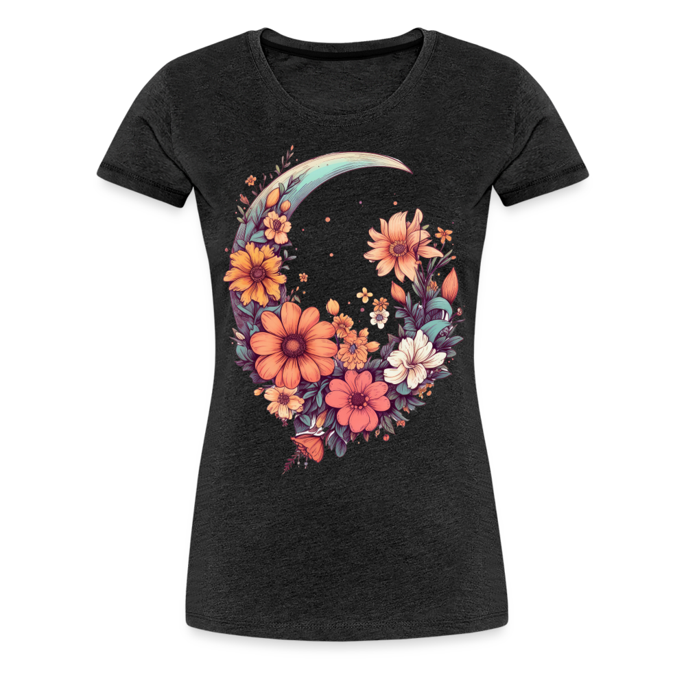 Blumen mit Mond - Frauen Premium T-Shirt - Anthrazit