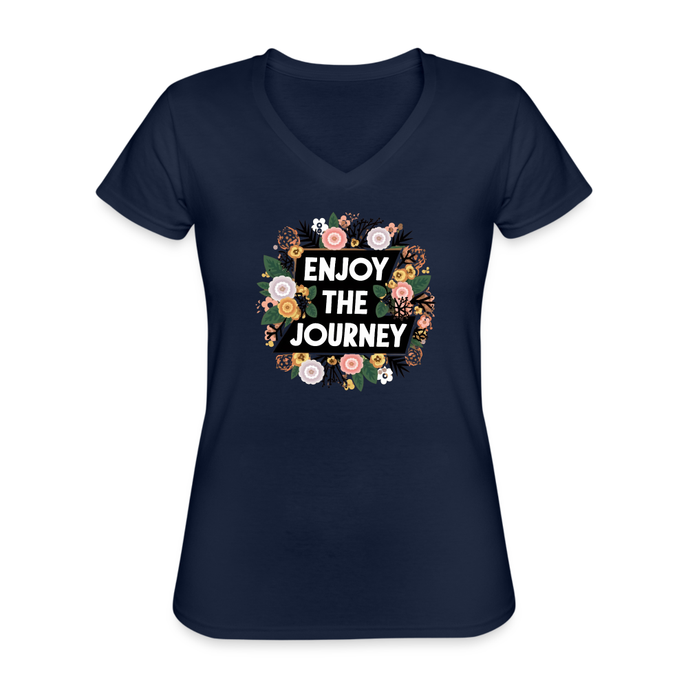 Enjoy the Journey Frauen-T-Shirt mit V-Ausschnitt - Navy
