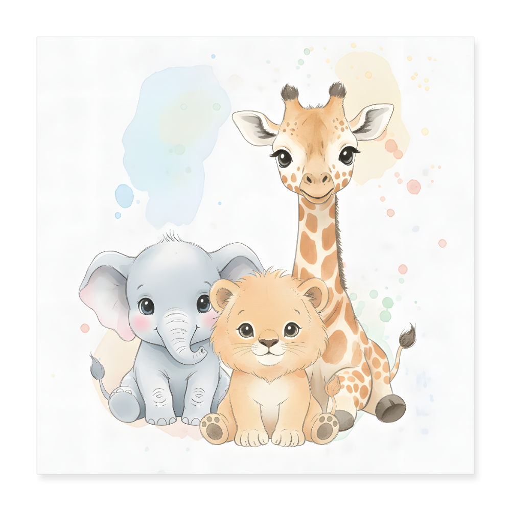 Löwe Giraffe Elefant Poster 40x40 cm - Weiß