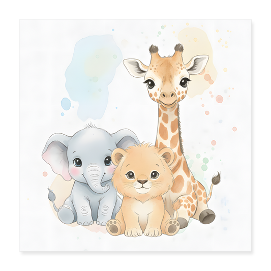 Löwe Giraffe Elefant Poster 40x40 cm - Weiß