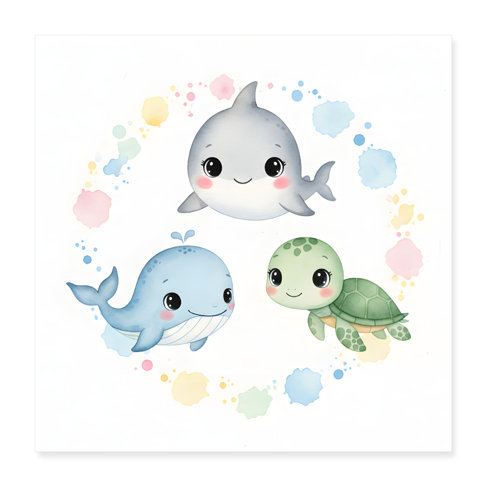 Meerestiere Poster 40x40 cm - Weiß