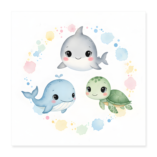 Meerestiere Poster 40x40 cm - Weiß