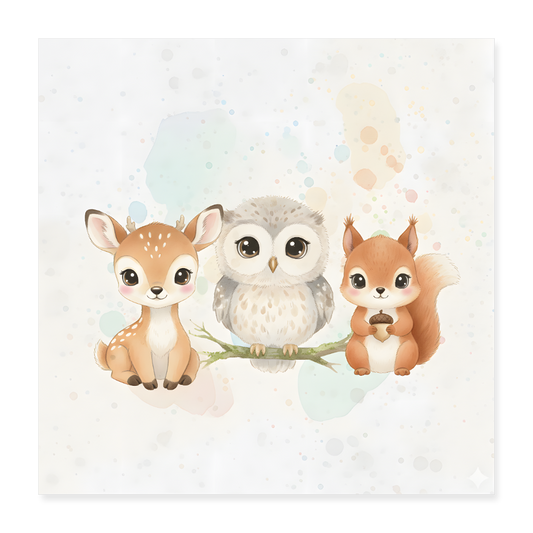 Waldtiere Poster 40x40 cm - Weiß