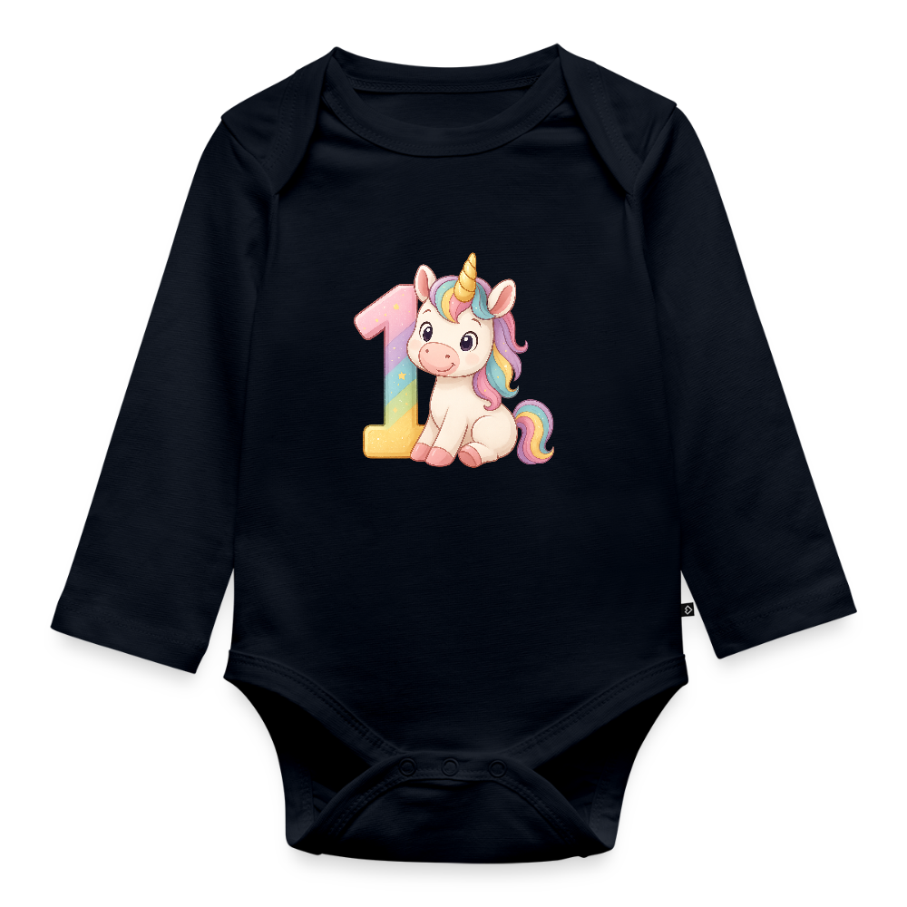 1. Geburtstag Einhorn - Baby Bio Langarm Body - Navy