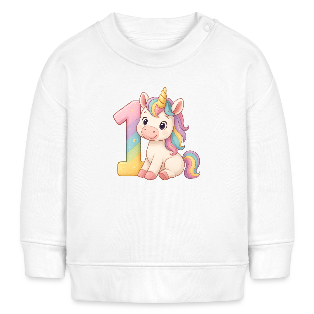 1. Geburtstag Einhorn - Bio Baby Pullover - Weiß