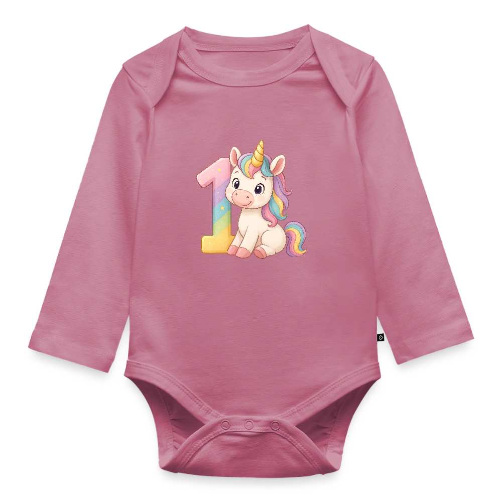 1. Geburtstag Einhorn - Baby Bio Langarm Body - Mauve