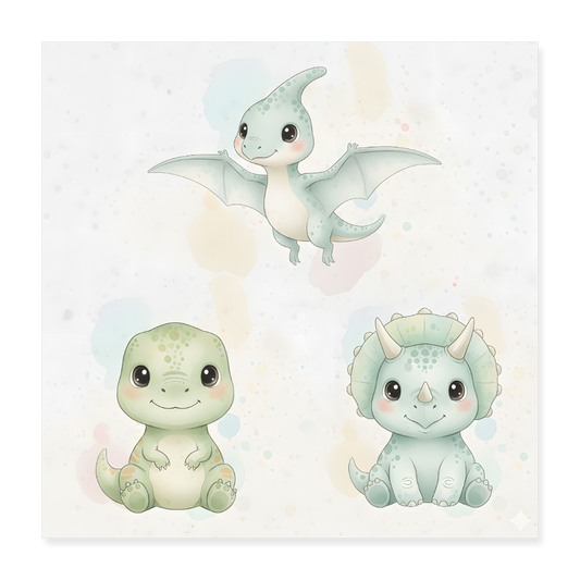 Dinosaurier Poster 40x40 cm - Weiß