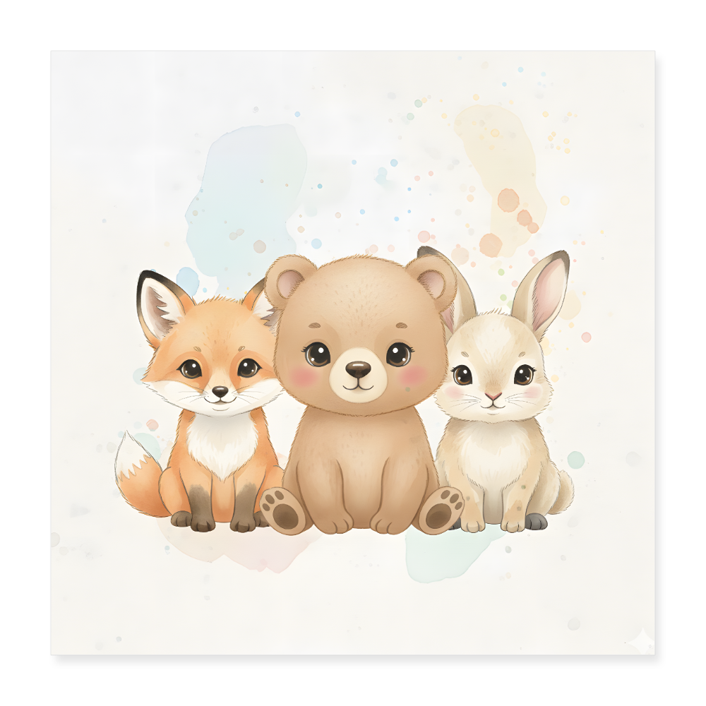 Bär Fuchs Hase Poster 40x40 cm - Weiß