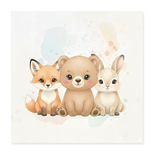 Bär Fuchs Hase Poster 40x40 cm - Weiß