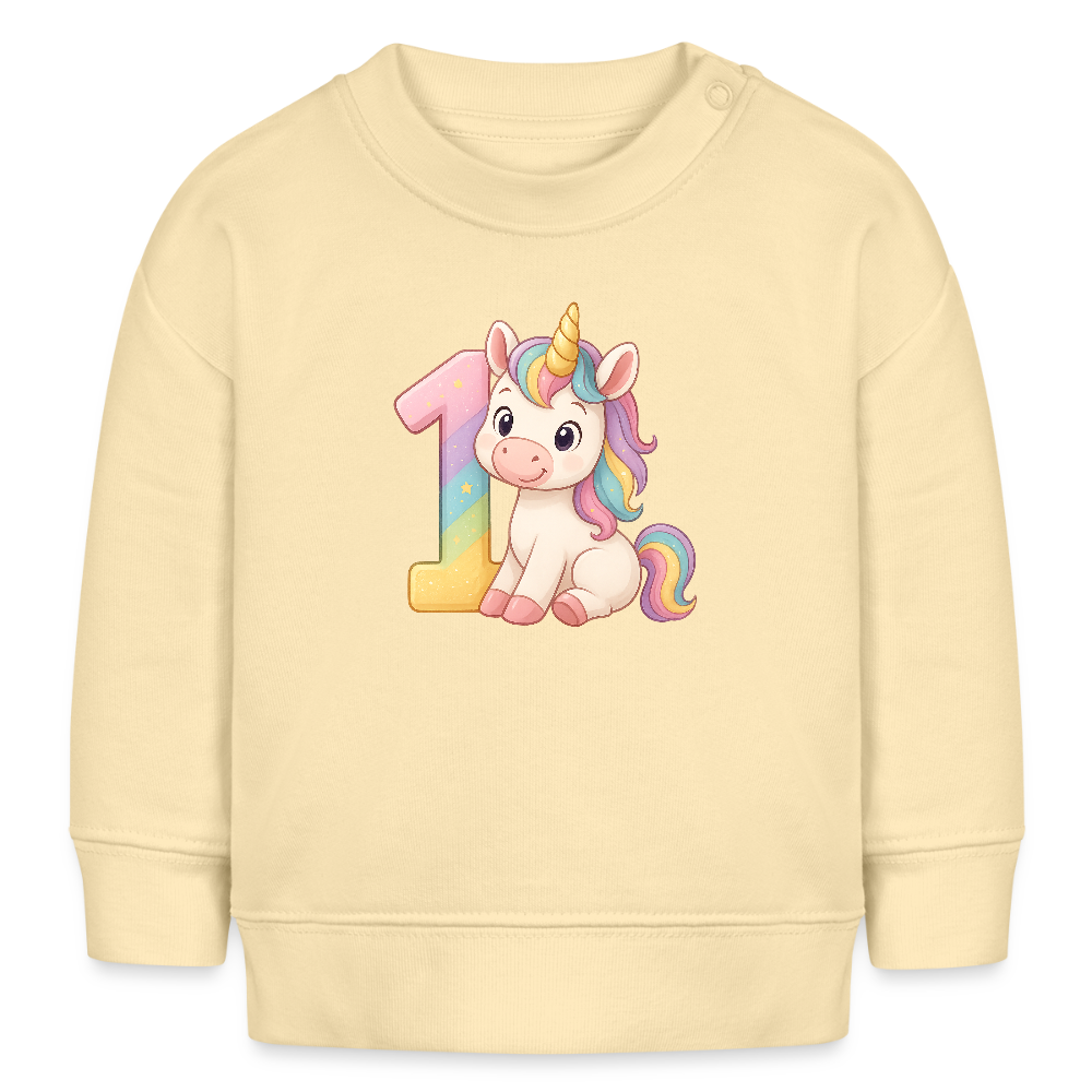 1. Geburtstag Einhorn - Bio Baby Pullover - Creme