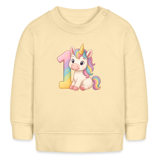 1. Geburtstag Einhorn - Bio Baby Pullover - Creme