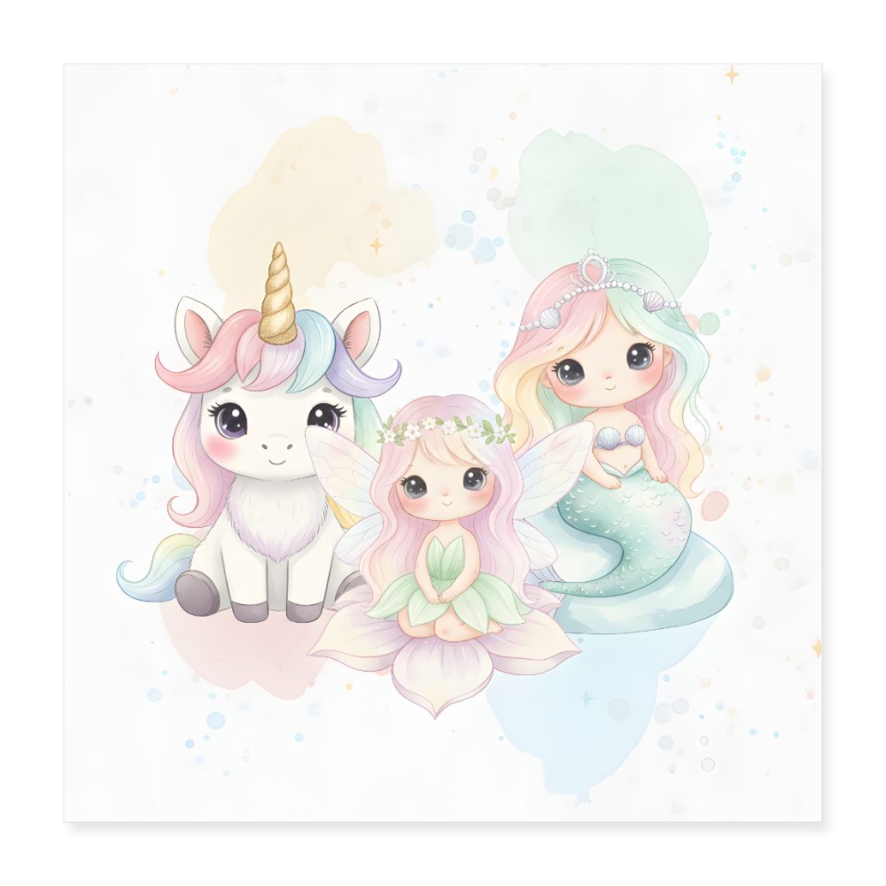 Fee Einhorn Meerjungfrau Poster 40x40 cm - Weiß