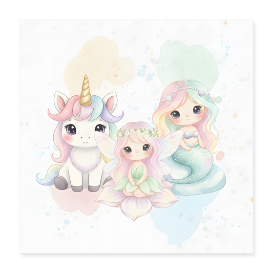 Fee Einhorn Meerjungfrau Poster 40x40 cm - Weiß