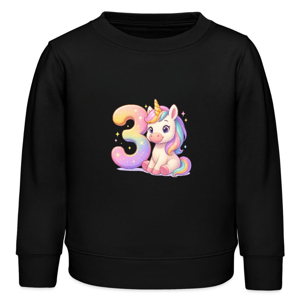 3. Geburtstag Einhorn - Bio Kinder Pullover - Schwarz