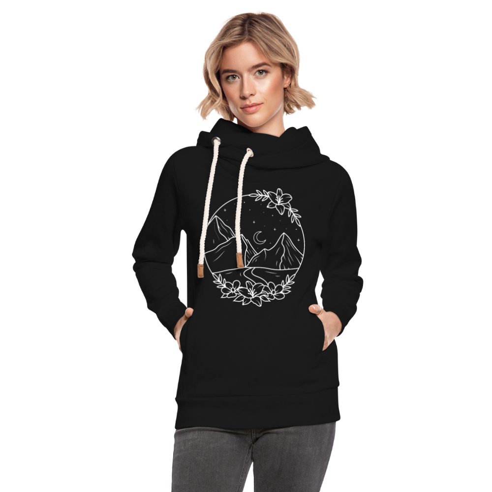 Berge bei Nacht Unisex Schalkragen Hoodie - Schwarz