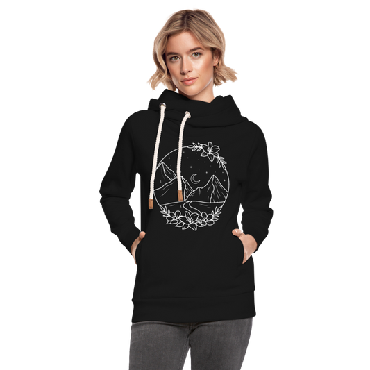 Berge bei Nacht Unisex Schalkragen Hoodie - Schwarz