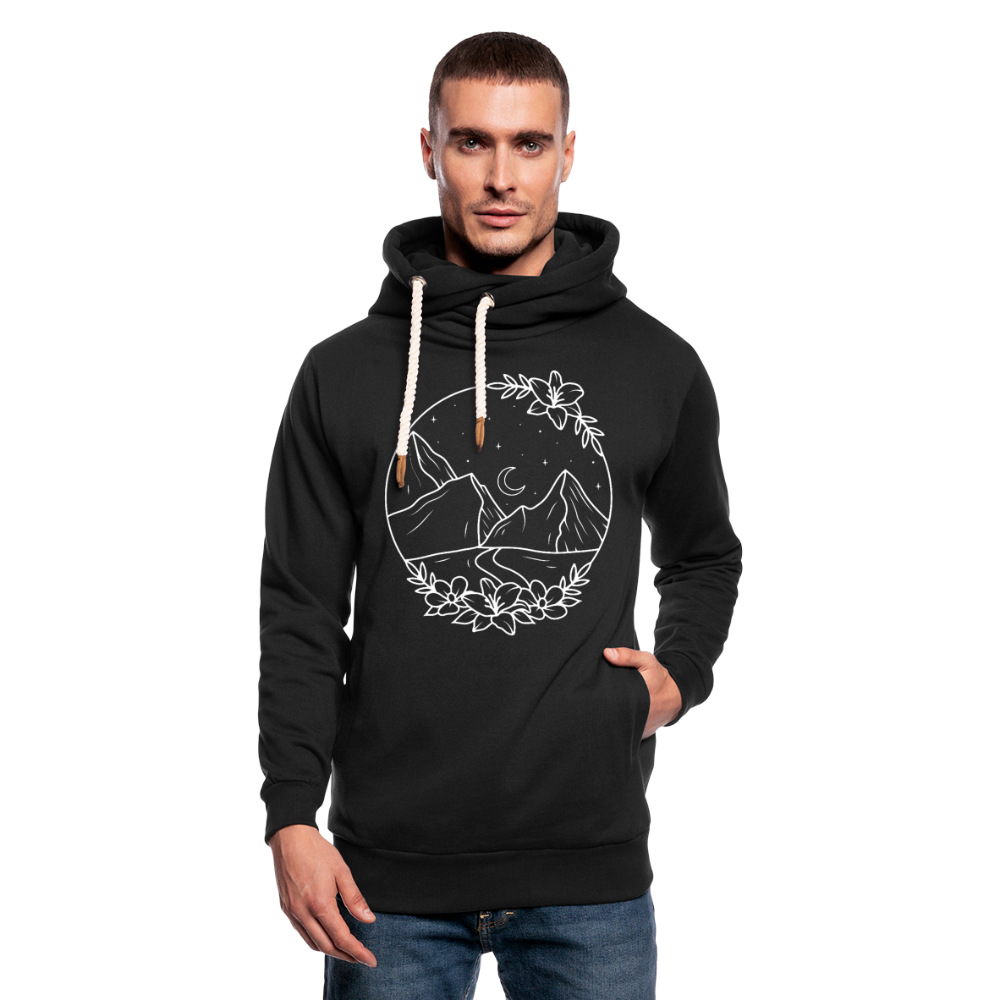 Berge bei Nacht Unisex Schalkragen Hoodie - Schwarz